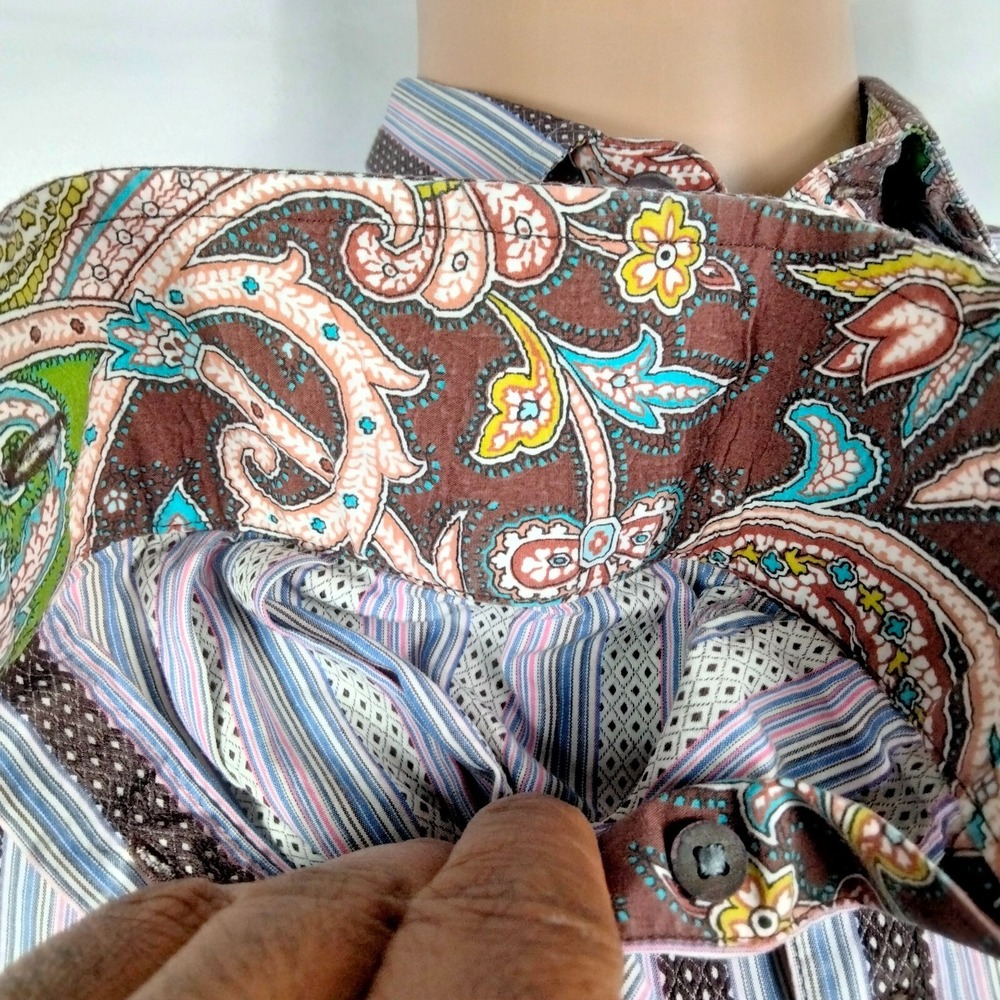 Robert Graham Shirt Mens L Multicolor Striped Contrast Flip Cuff Embroidered - Picture 3 of 9